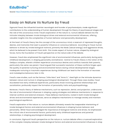 Essay on Nature Vs Nurture by Freud