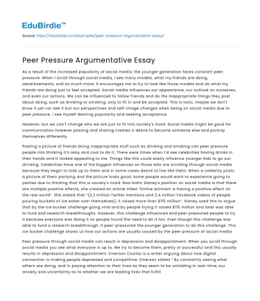 Peer Pressure Argumentative Essay