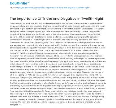 The Importance Of Tricks And Disguises In Twelfth Night