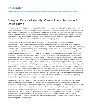 Essay on Personal Identity: Views of John Locke and David Hume