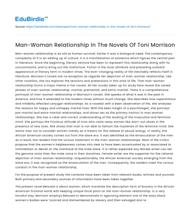 Gender Dynamics in Toni Morrison’s Novels