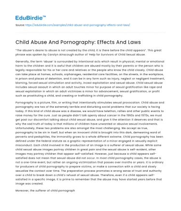 Child Abuse And Pornography: Effects And Laws