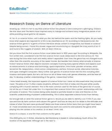 Research Essay on Genre of Literature