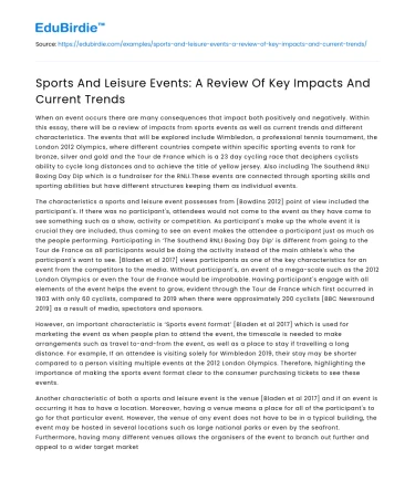 Sports And Leisure Events: A Review Of Key Impacts And Current Trends