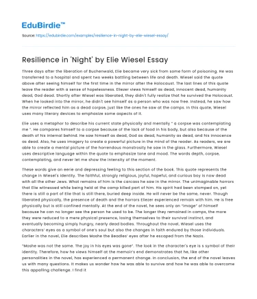 Resilience in ‘Night’ by Elie Wiesel Essay