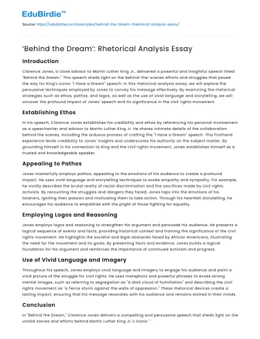 ‘Behind the Dream’: Rhetorical Analysis Essay