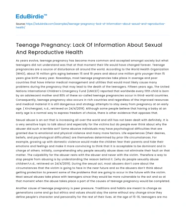 Teenage Pregnancy: Lack of Sexual Health Info