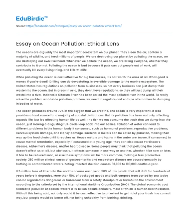 Essay on Ocean Pollution: Ethical Lens