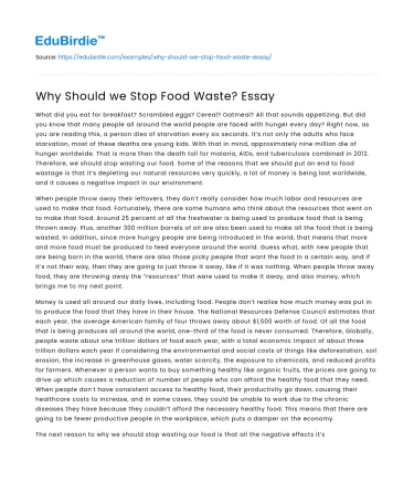Why Should we Stop Food Waste? Essay