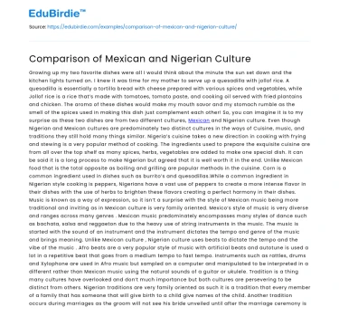 Comparison of Mexican and Nigerian Culture