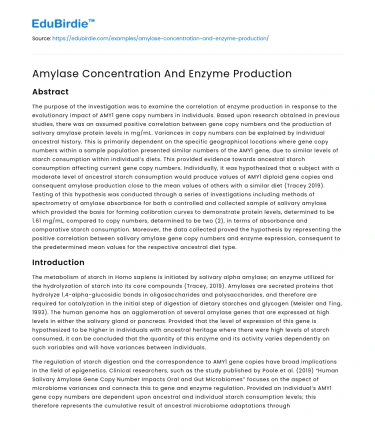 Amylase Concentration And Enzyme Production