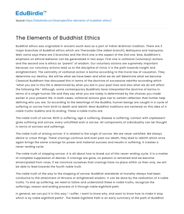 The Elements of Buddhist Ethics