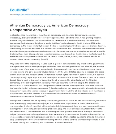 Athenian Democracy vs. American Democracy: Comparative Analysis