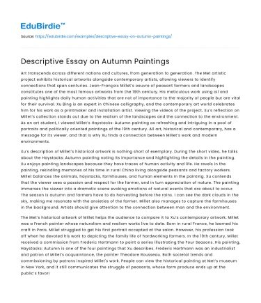 Descriptive Essay on Autumn Paintings