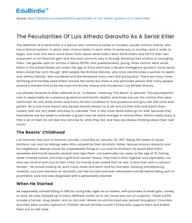 The Peculiarities Of Luis Alfredo Garavito As A Serial Killer