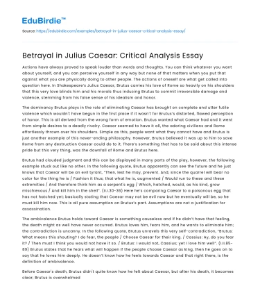 Betrayal in Julius Caesar: Critical Analysis Essay