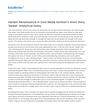 Analyzing Zora Neale Hurston’s ‘Sweat’ in Harlem Renaissance