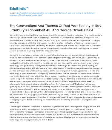 Conventions and Themes in Fahrenheit 451 and 1984