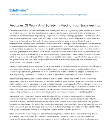Safety and Efficiency in Mechanical Engineering