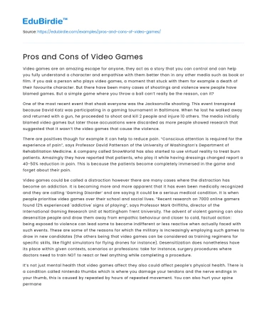 Pros and Cons of Video Games