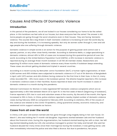 Causes And Effects Of Domestic Violence