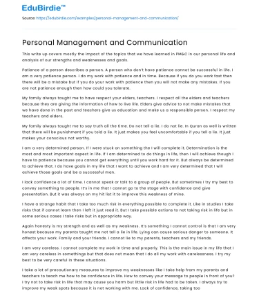 Personal Management and Communication