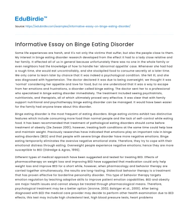 Informative Essay on Binge Eating Disorder