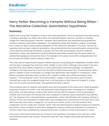 Harry Potter: Vampire Transformation Theory