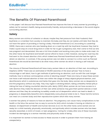 The Benefits Of Planned Parenthood