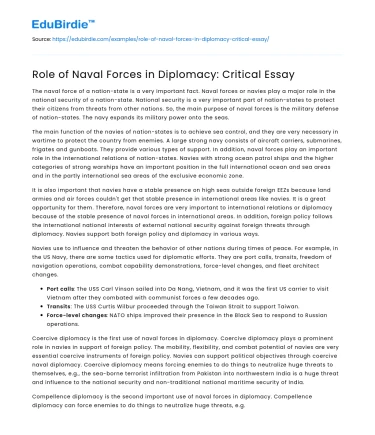 Role of Naval Forces in Diplomacy: Critical Essay