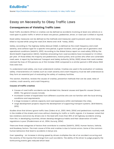 Essay on Necessity to Obey Traffic Laws