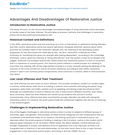 Advantages And Disadvantages Of Restorative Justice