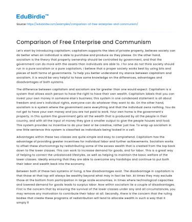 Comparison of Free Enterprise and Communism