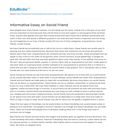Informative Essay on Social Friend