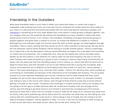 Friendship in the Outsiders