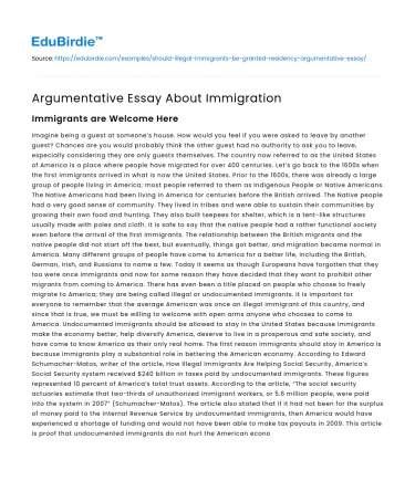 Argumentative Essay About Immigration