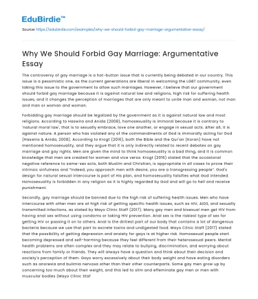 Why We Should Forbid Gay Marriage: Argumentative Essay