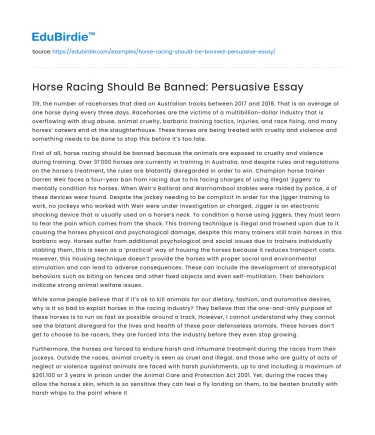Horse Racing Should Be Banned: Persuasive Essay