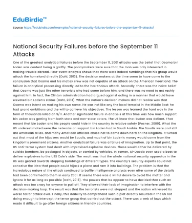 National Security Failures before the September 11 Attacks