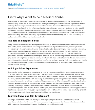 Essay Why I Want to Be a Medical Scribe