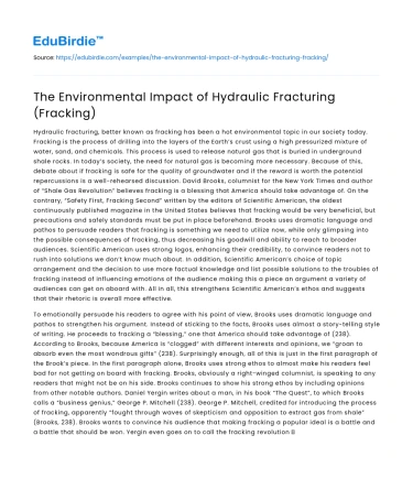 The Environmental Impact of Hydraulic Fracturing (Fracking)