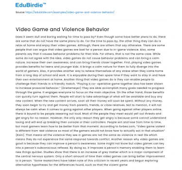 Video Game and Violence Behavior