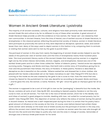 Women in Ancient Greek Literature: Lysistrata