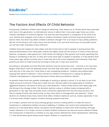 The Factors And Effects Of Child Behavior