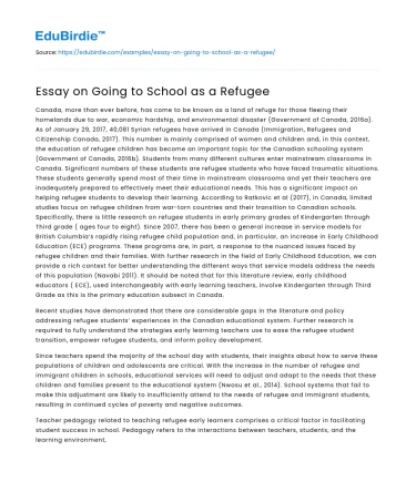 Essay on Going to School as a Refugee