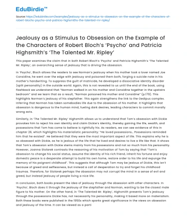 Jealousy and Obsession in Psycho and The Talented Mr Ripley