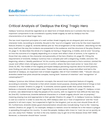 Critical Analysis of ‘Oedipus the King’ Tragic Hero