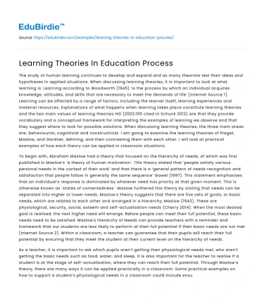 Learning Theories In Education Process