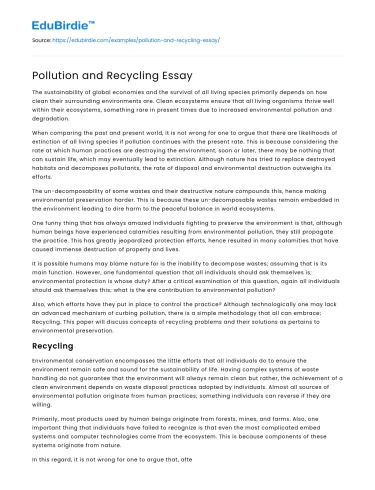 Pollution and Recycling Essay