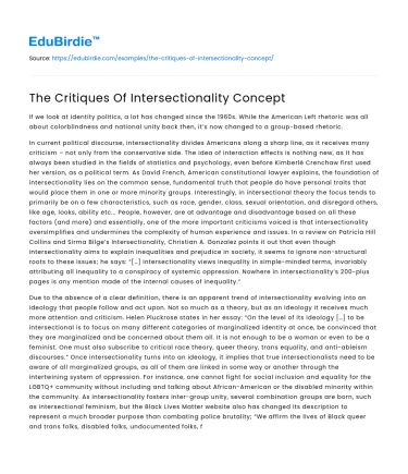 The Critiques Of Intersectionality Concept